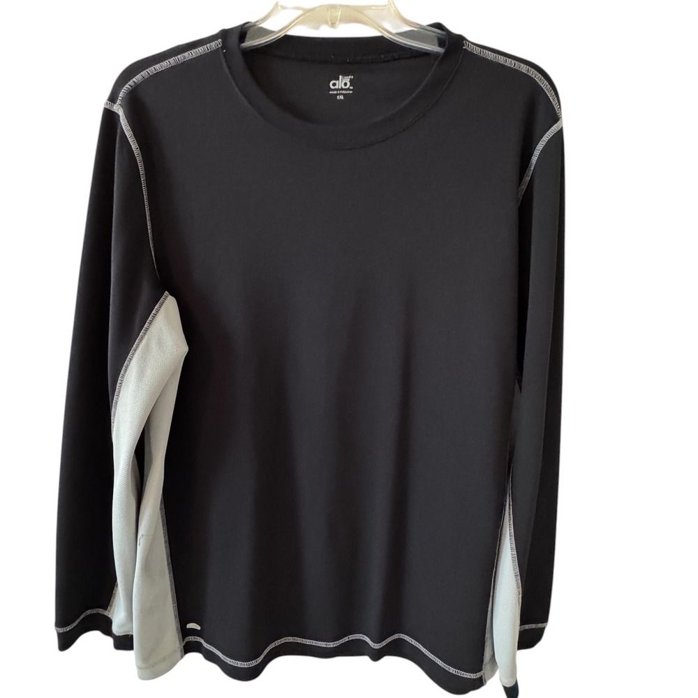 Alo Sport Mens CoolFit Long Sleeve Performance Shirt Black Grey XXL Colorblock - Picture 1 of 8